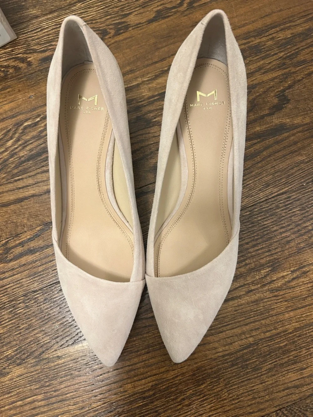 Marc Fisher Yovani Nude Suede Pointed-Toe Mid Block Heels - Picture 2 of 6